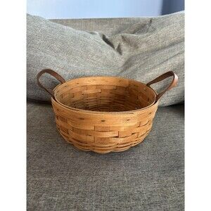 Longaberger Darning Basket 10" Round Leather Handles 1994